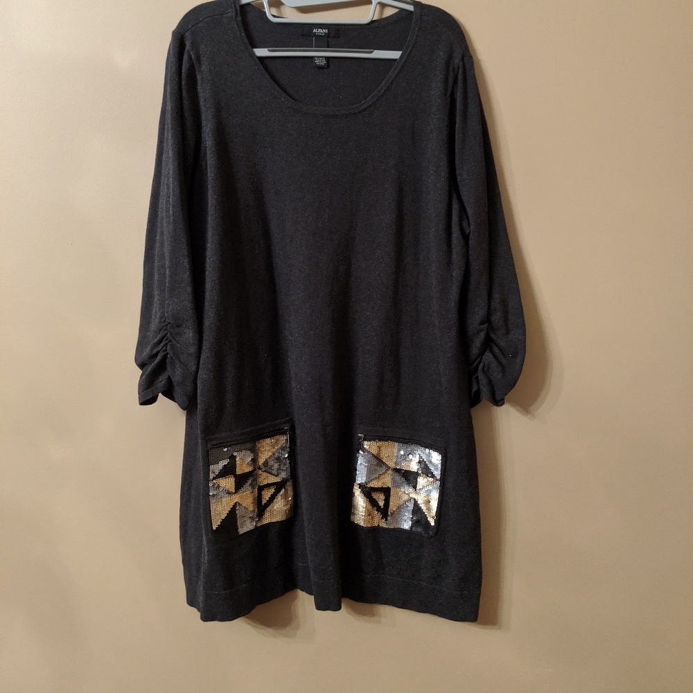Grey Sweater Dress with Sequenced Pockets
